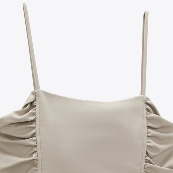 NWT ZARA | Faux Leather Draped Dress Stone - Picture 6 of 8